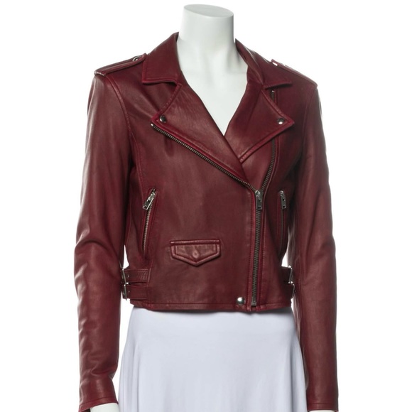 Lamb Leather Biker Jacket (deep red) - Picture 2 of 5